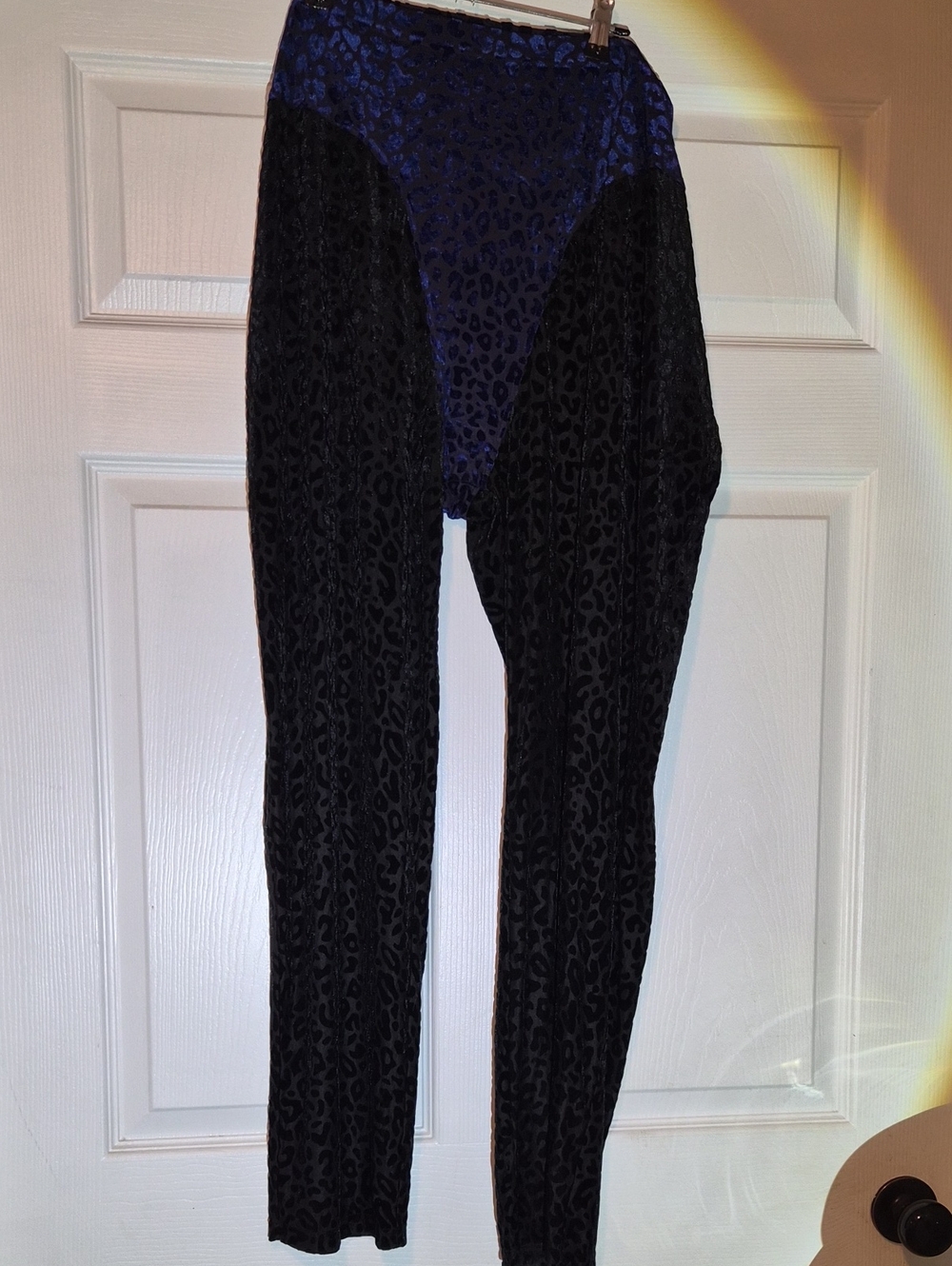 High-Waist Sheer And Velvet Leopard Print Leggings in Black and Blue
